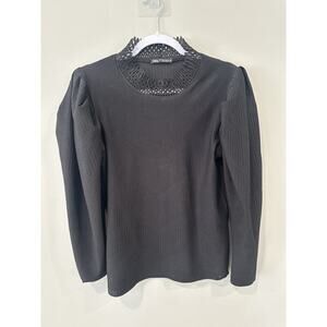 ZARA TRF Stand Laser Cut Collar Long Sleeve Shirt Sweater Size Medium 2191